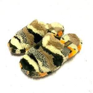 UGG Fluff You Yeah Slide Cali Collage Slipper Slides Fuzzy Olive Multi Size US 7